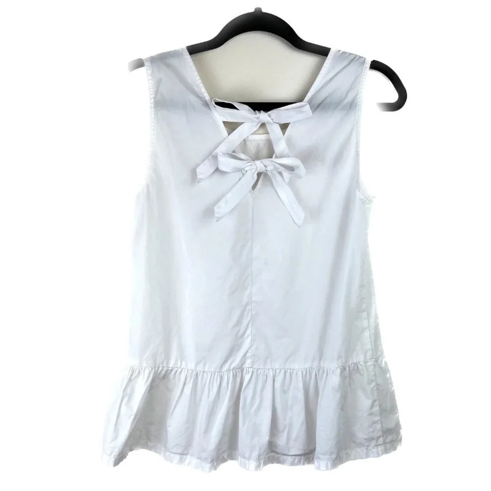 J Crew Bow-Back Peplum Tank Top White XXS Preppy Coquette Professional Corporate